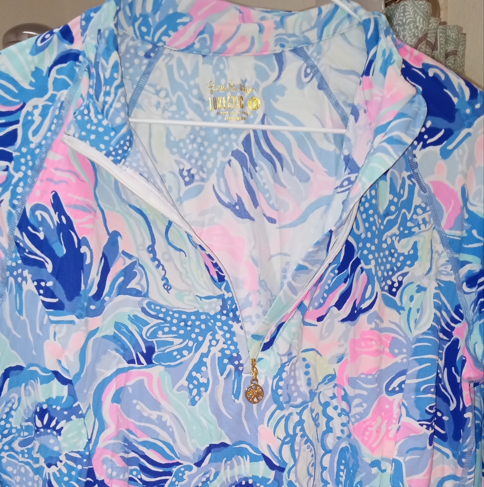 Lilly Pulitzer Pink Blue Green Floral Zip Pullover